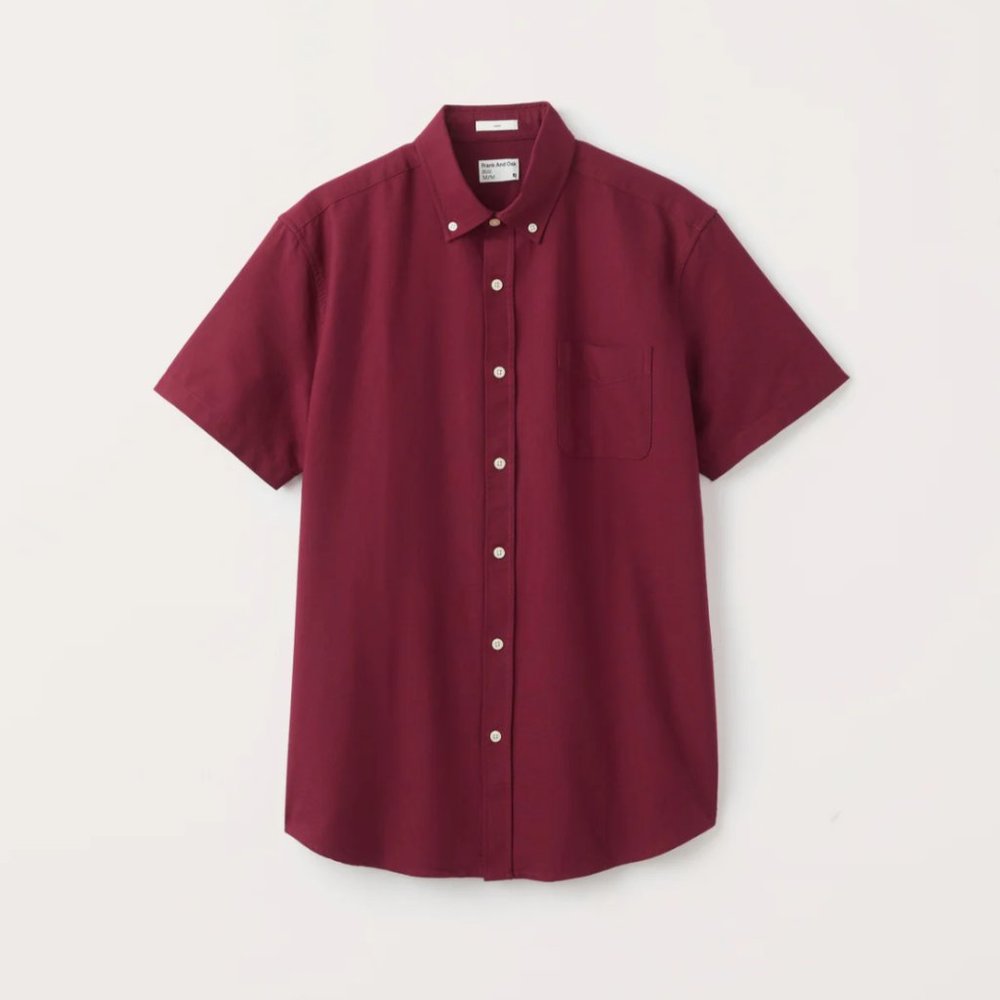NWT Men's Frank & Oak The Short-Sleeved Jasper Oxford Shirt in Cherry, Size Larg